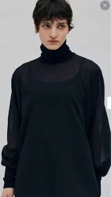 베이지 터틀넥 풀오버 블라우스 네이비 (다크 네이비) 4