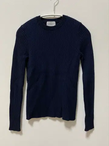 UNITED ARROWS 네이비 리브 크루넥 니트