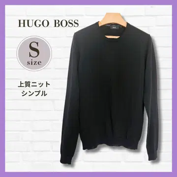 고급 HUGO BOSS 블랙 x 그레이 울 니트 S 슬림핏 새상품급