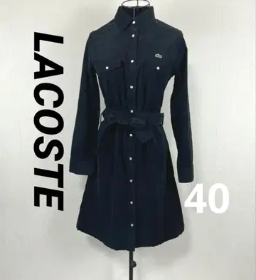 새상품급 라코스테 40 코듀로이 셔츠 원피스 악어 블랙 벨트 포함