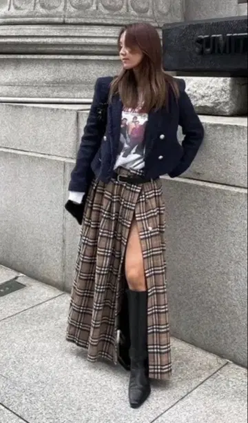 ACLENT Volume wrap check skirt 아클렌트