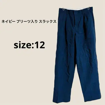 네이비 플리츠 슬랙스