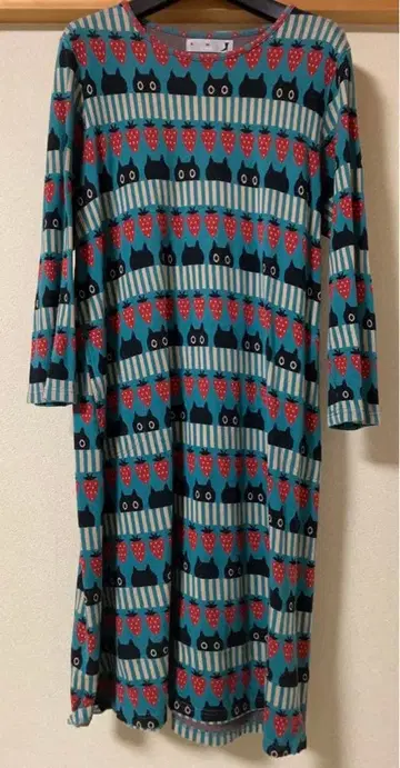 마타노 아츠코 와코루 원피스 룸웨어 검은 고양이 면 100% 딸기