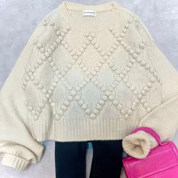 라 부티크 봉봉 캐시미어 혼방 팝콘 크롭 니트 아이보리 F