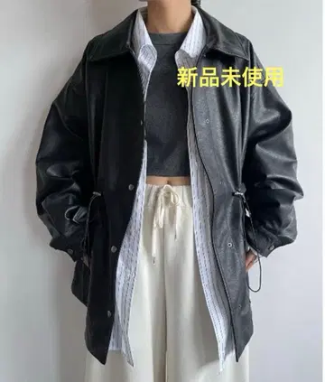 AIC. 드로우 스트링 페이크 가죽 자켓