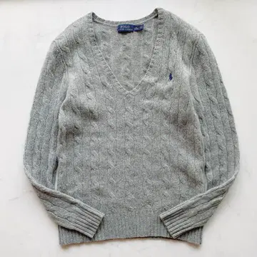 폴로 랄프로렌 캐시미어 혼방 스웨터 케이블 니트 V넥 XS 그레이