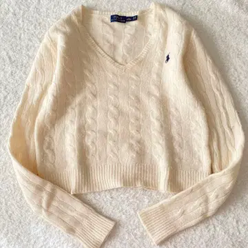폴로 랄프로렌 캐시미어 혼방 스웨터 케이블 니트 V넥 숏 기장