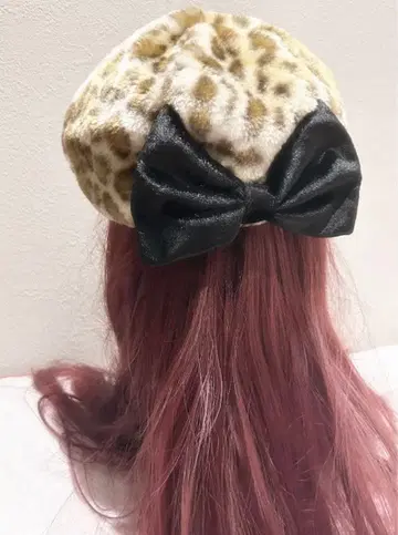 레오파드 무늬 베레모 리본 포함 걸리시 헤이세이 갸루 양산형 지뢰계