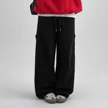 BLACKUP 속기모 카고 팬츠 코튼 밴딩 팬츠 블랙