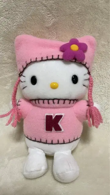 산리오 헬로키티 봉제 인형 핑크 모자 22cm 2001년 에이코