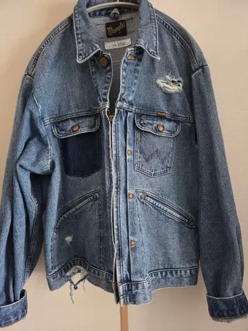 Wrangler x f/ce 데님 자켓 데미지 가공