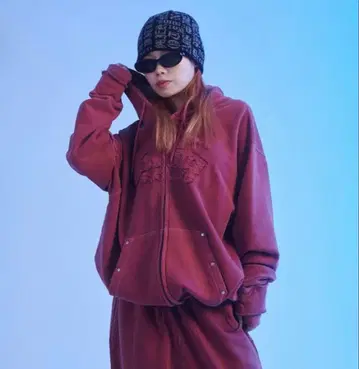 sedacle 피그먼트 가공 지퍼 후드티 보르도 M 사이즈