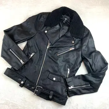 컨디션 최상 자라 ZARA 페이크 무스탕 라이더 자켓 블랙 S 사이즈