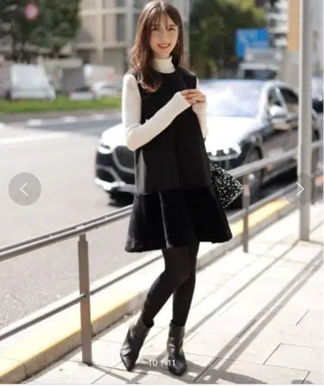 [ 새상품 ] 아푸와이저 리셰 밑단 퍼 미니 원피스