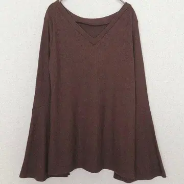 오조크 | 벨 슬리브 니트 [ 38 ] V넥 리브 브라운 성인 여성스러운