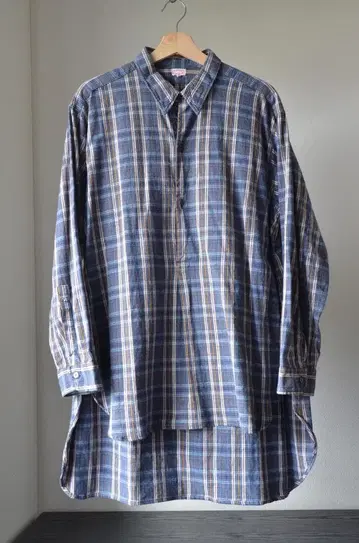 50s 60s 빈티지 그랑파 셔츠 프랑스제 체크 블루