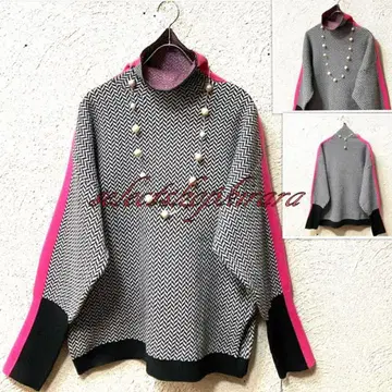 2025 신상 신축성 루즈 하이넥 쫀득 부드러운 배색 라인 니트 F