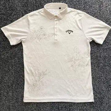 캘러웨이 꽃무늬 올 패턴 피케 셔츠 골프웨어 화이트 계열 사이즈 LL