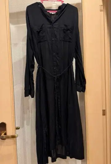 PLST 블랙 시스루 긴팔 셔츠 원피스 S 블랙