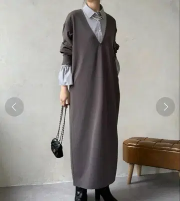 23AW 완판 두두 조젯 소매 리브 깊은 V넥 원피스 롱 원피스