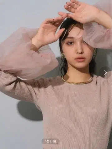 새상품급 리랜드트루 튤슬리브 리브 니트 핑크