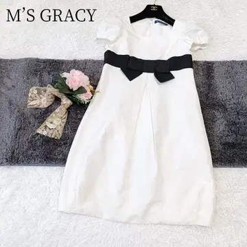 [엠즈 그레이시] 롱 원피스 꽃무늬 리본 화이트 퍼프 슬리브