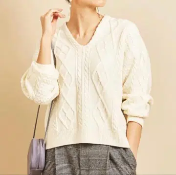 beauty&youth 케이블 숏 와이드 V넥 니트 풀오버