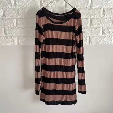 긴팔 튜닉 F 블랙과 브라운 스트라이프