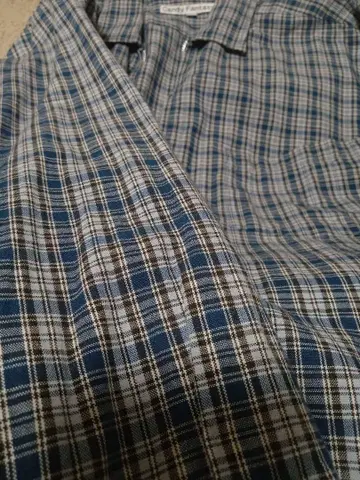 체크 셔츠 풀 집업 지퍼 블루 계열 코튼 100% 긴팔