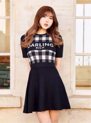 다리치 깅엄 체크 니트 미니 원피스