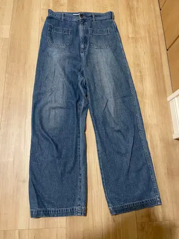 블루 와이드 레그 데님 팬츠