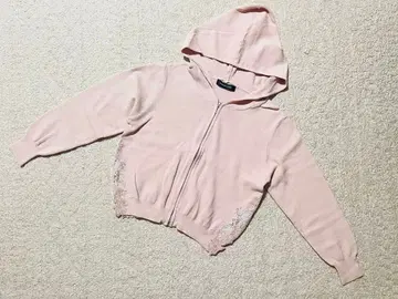 [ 새상품급 ] 퀸즈 코트 후드 부착 핑크 집업 스웨터