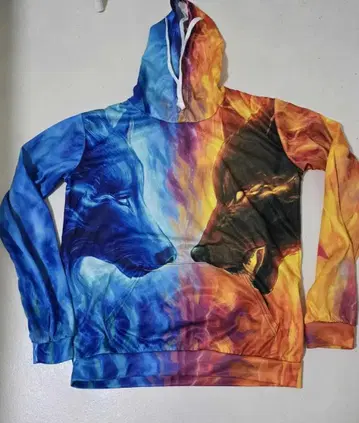 트윈 울프 페이스 늑대 2마리 얼굴 프린트 얇은 소재 후드티