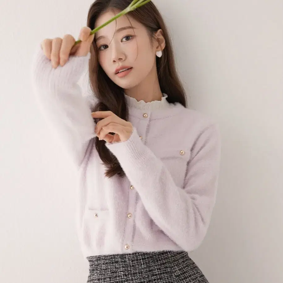 Roem Tweed-type Fluffy Cardigan M Light Purple