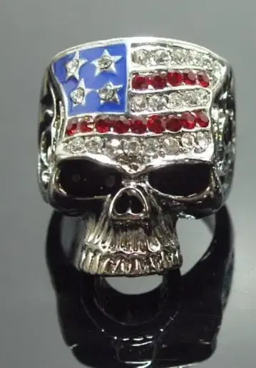 큐빅 미국 플래그 스컬 실버 반지