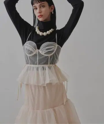 La Belle Vintage 튤 페플럼 뷔스티에 핑크 레이어드