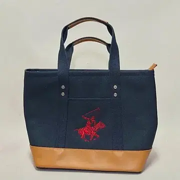 비버리힐스 폴로클럽 캔버스 x 가죽 토트백 네이비