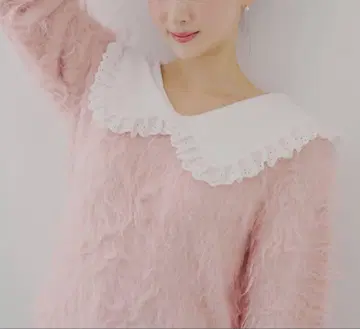 chico 세일러 카라 샤기 루즈 니트 핑크