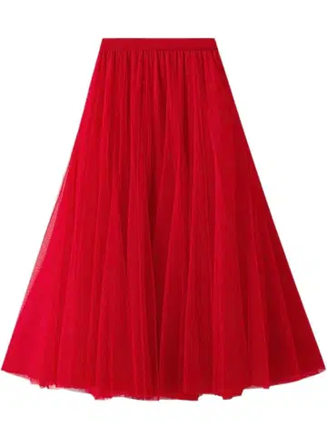 플레어 스커트 빨간색 튤 빅 사이즈