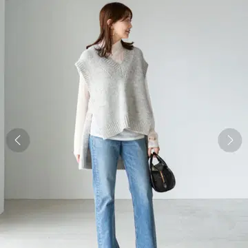 NOBLE 노블 알파카 MIX 롱 니트 슬릿 베스트 그레이 V 넥