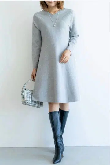 그레이 V넥 A라인 원피스