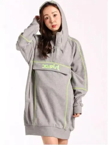 X-girl 하프 지퍼 파이핑 후드티 원피스