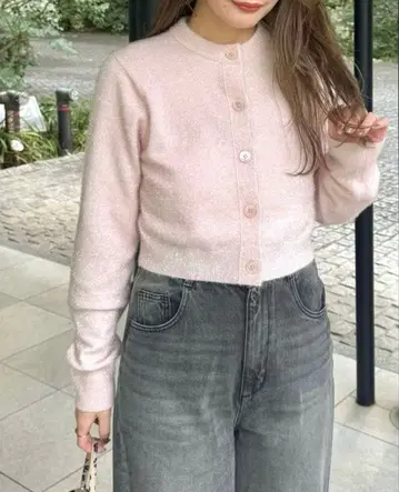 핑크 크롭 가디건 긴팔
