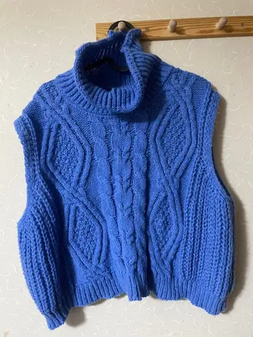 파란색 슬리브리스 터틀넥 니트