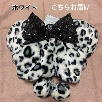 미니 팬캡 화이트 스팽글 리본 레오파드 무늬 디즈니 리조트