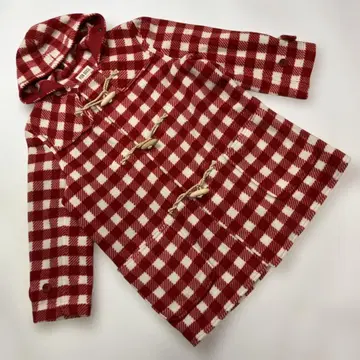 핑크하우스 빨간색 블록 체크 플리스 더플 코트