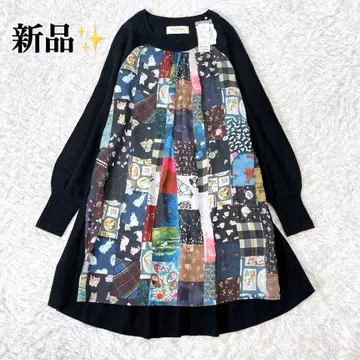 프랑슈리페 패치워크 니트 풀오버 튜닉 원피스