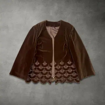 벨로아 자켓 노카라 자켓 자수 디자인 (브라운 FREE)
