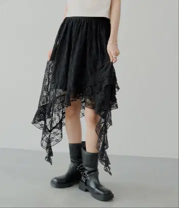 새상품급 Chico 드롭 프릴 롱 스커트 불규칙 밑단 레이스