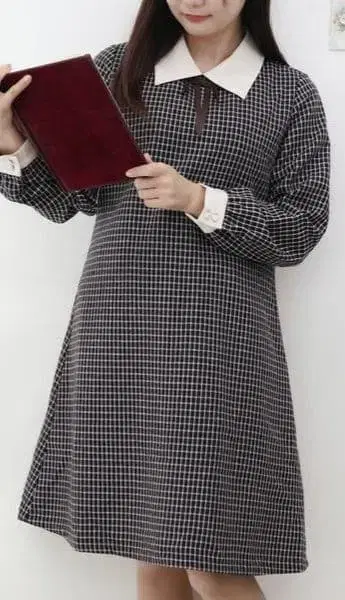 [ 새상품급 ] Fi.n.t 체크 무늬 긴팔 원피스